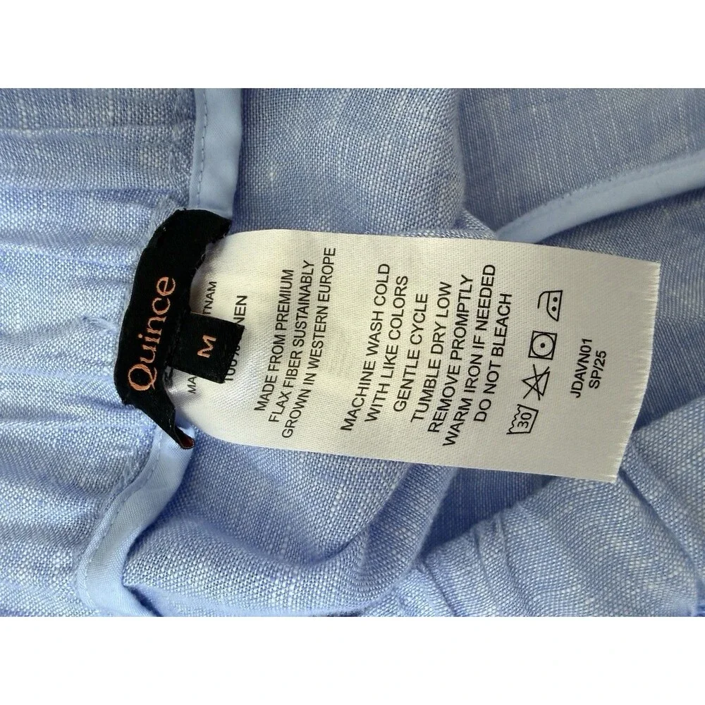 Quince European Linen Pants Women's Size Medium French Blue Elastic Waist Pocket